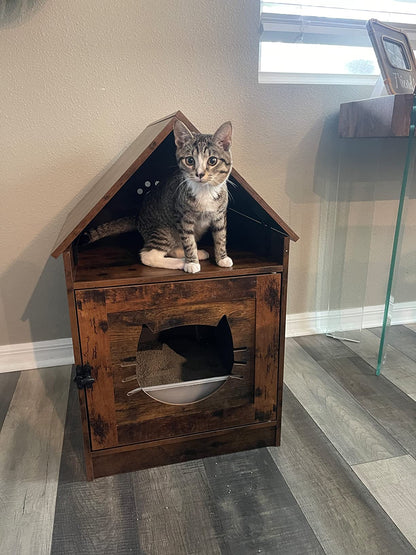 Cat Litter Box Enclosure, Hidden Cat Washroom with Roof, Indoor Pet House