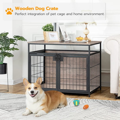Dog Crate Furniture, Wooden Dog Crate, Dog Kennels with 3 Doors Indoor