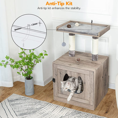 Litter Box Enclosure with Cat Tree Tower