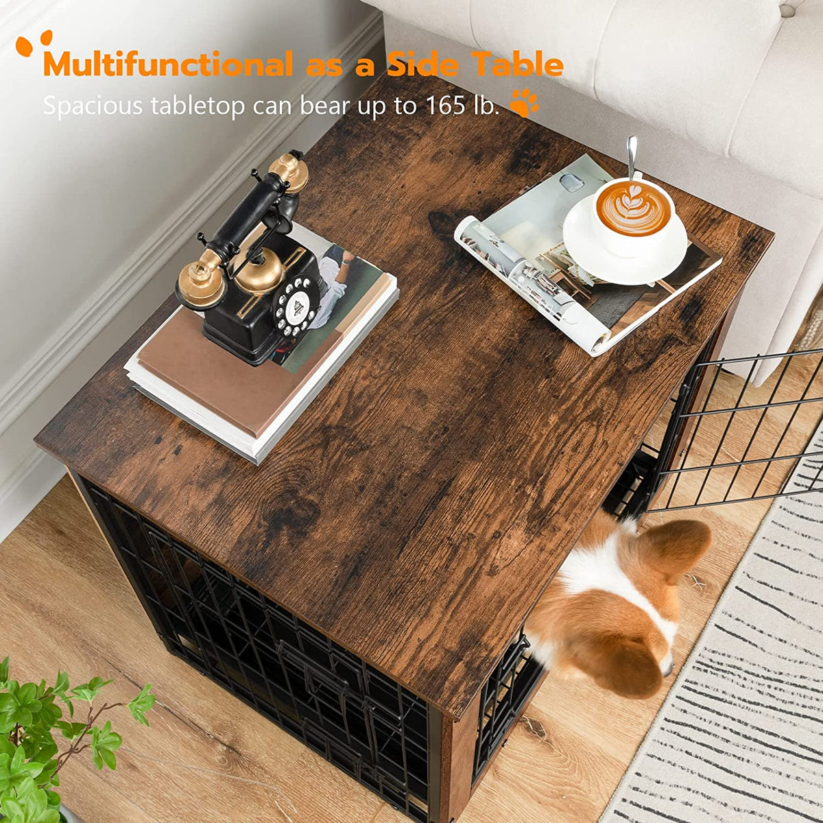 Dog Crate Furniture, Decorative Dog Kennel, Wooden Pet Furniture with Pull-Out Tray