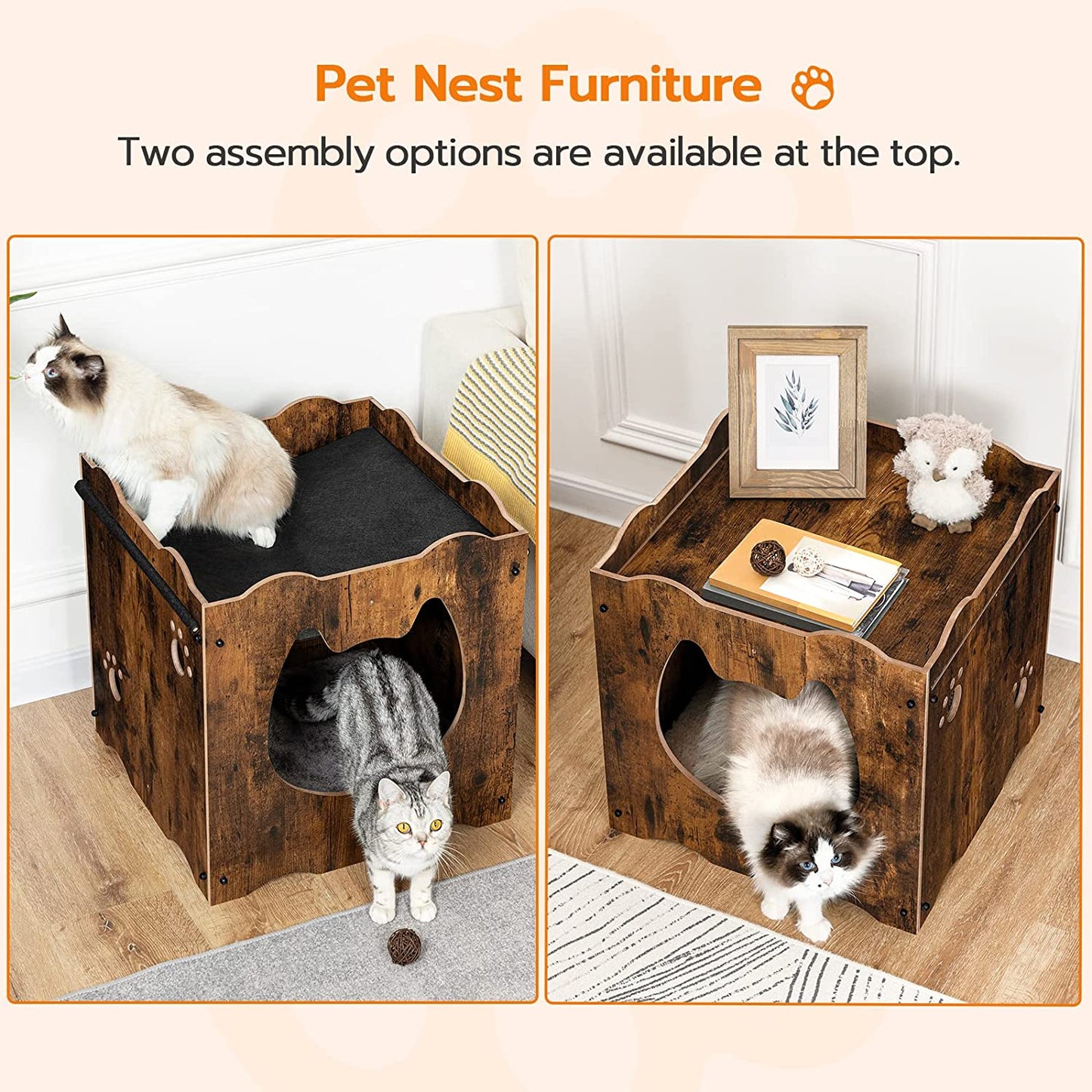 Hidden Cat House Furniture with Cat Head Opening, Cat Litter Box Enclosure