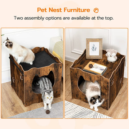 Hidden Cat House Furniture with Cat Head Opening, Cat Litter Box Enclosure