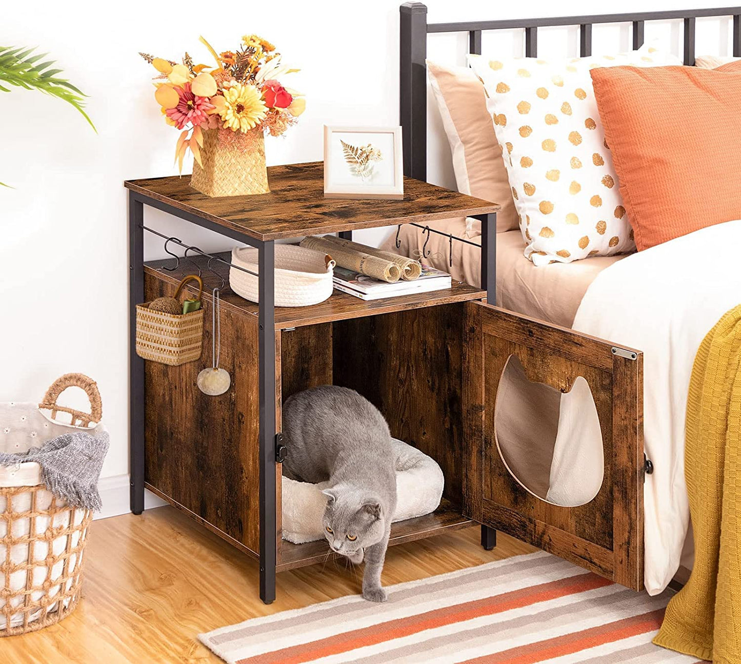 Litter Box Enclosure, Cat Litter Box Furniture, Single Door Pet Box Cabinet