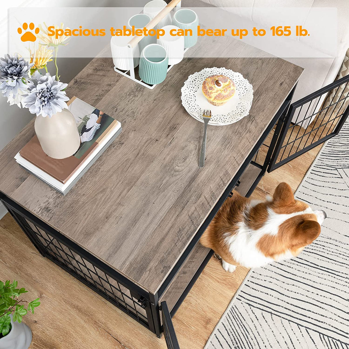Dog Crate Furniture, Wooden Dog Crate, Dog Kennels with 3 Doors Indoor