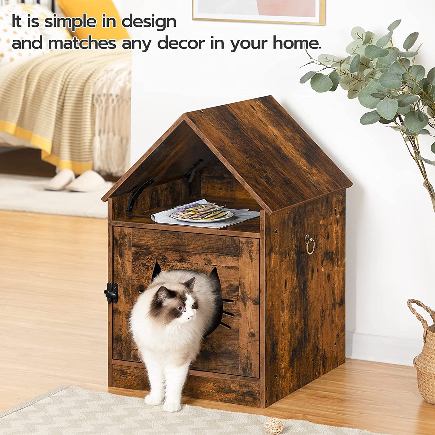 Cat Litter Box Enclosure, Hidden Cat Washroom with Roof, Indoor Pet House