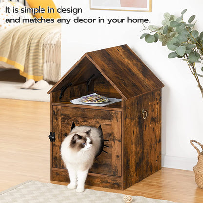 Cat Litter Box Enclosure, Hidden Cat Washroom with Roof, Indoor Pet House