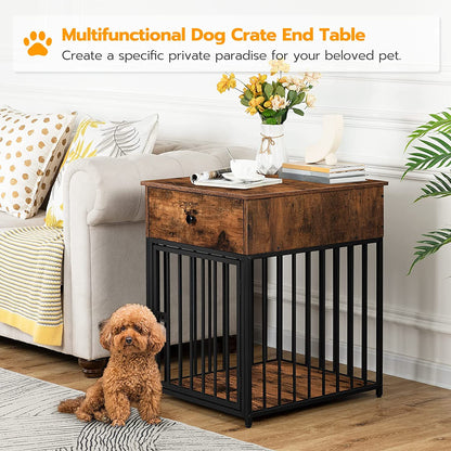 Dog Crate Furniture, Wooden Dog House, Dog Kennel with Drawer, Indoor Pet Crate End Table