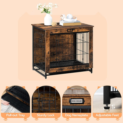 Dog Crate Furniture, Decorative Dog Kennel, Wooden Pet Furniture with Pull-Out Tray