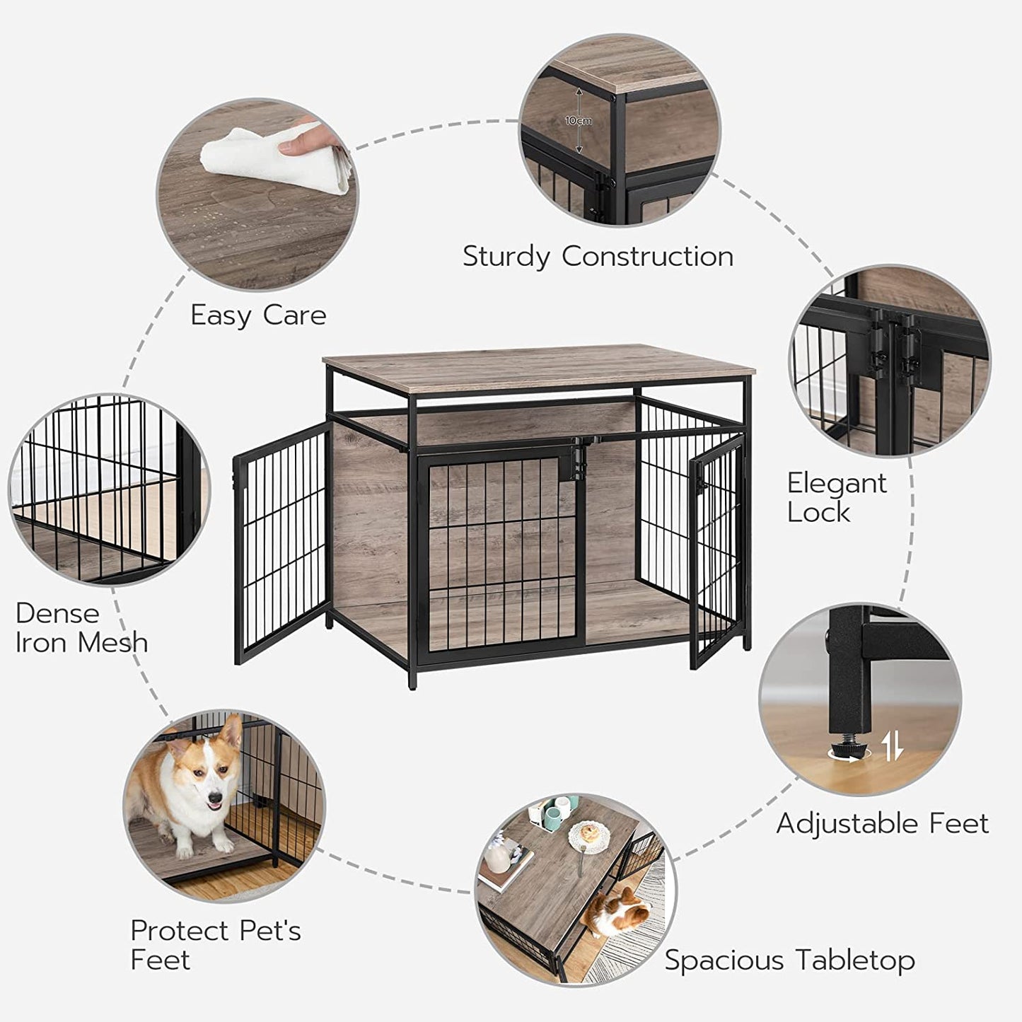 Dog Crate Furniture, Wooden Dog Crate, Dog Kennels with 3 Doors Indoor