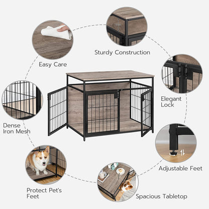 Dog Crate Furniture, Wooden Dog Crate, Dog Kennels with 3 Doors Indoor