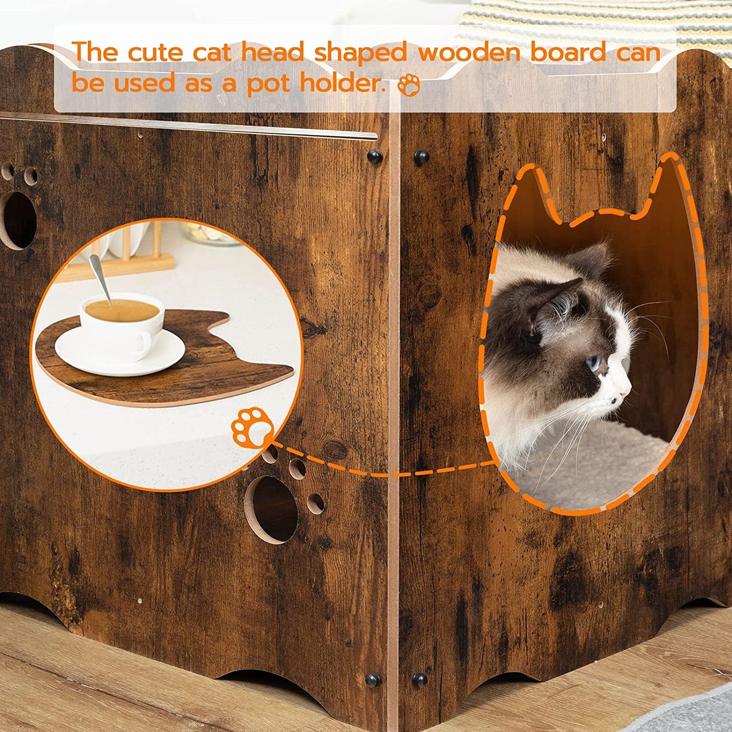 Hidden Cat House Furniture with Cat Head Opening, Cat Litter Box Enclosure