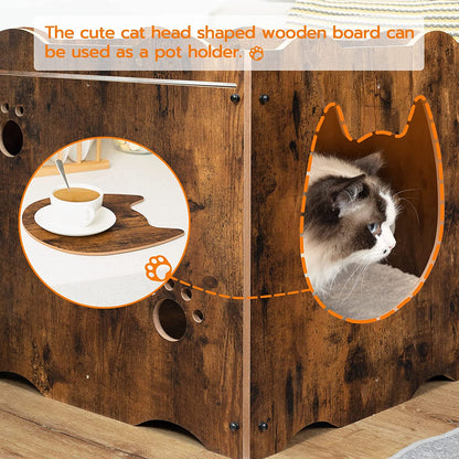 Hidden Cat House Furniture with Cat Head Opening, Cat Litter Box Enclosure