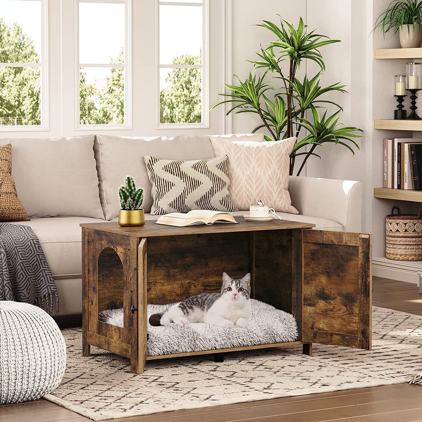 Cat Litter Box Enclosure, Hidden Cat Washroom Furniture with Divider