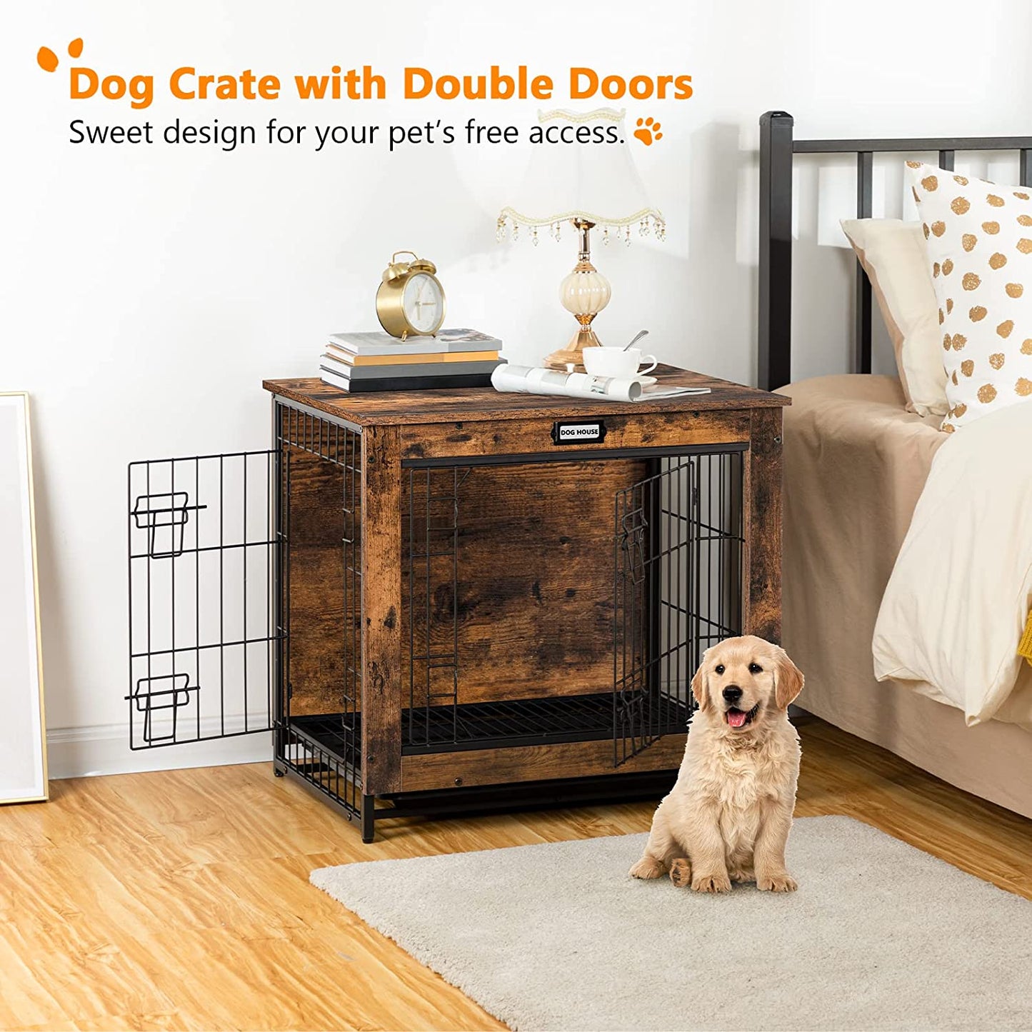 Dog Crate Furniture, Decorative Dog Kennel, Wooden Pet Furniture with Pull-Out Tray