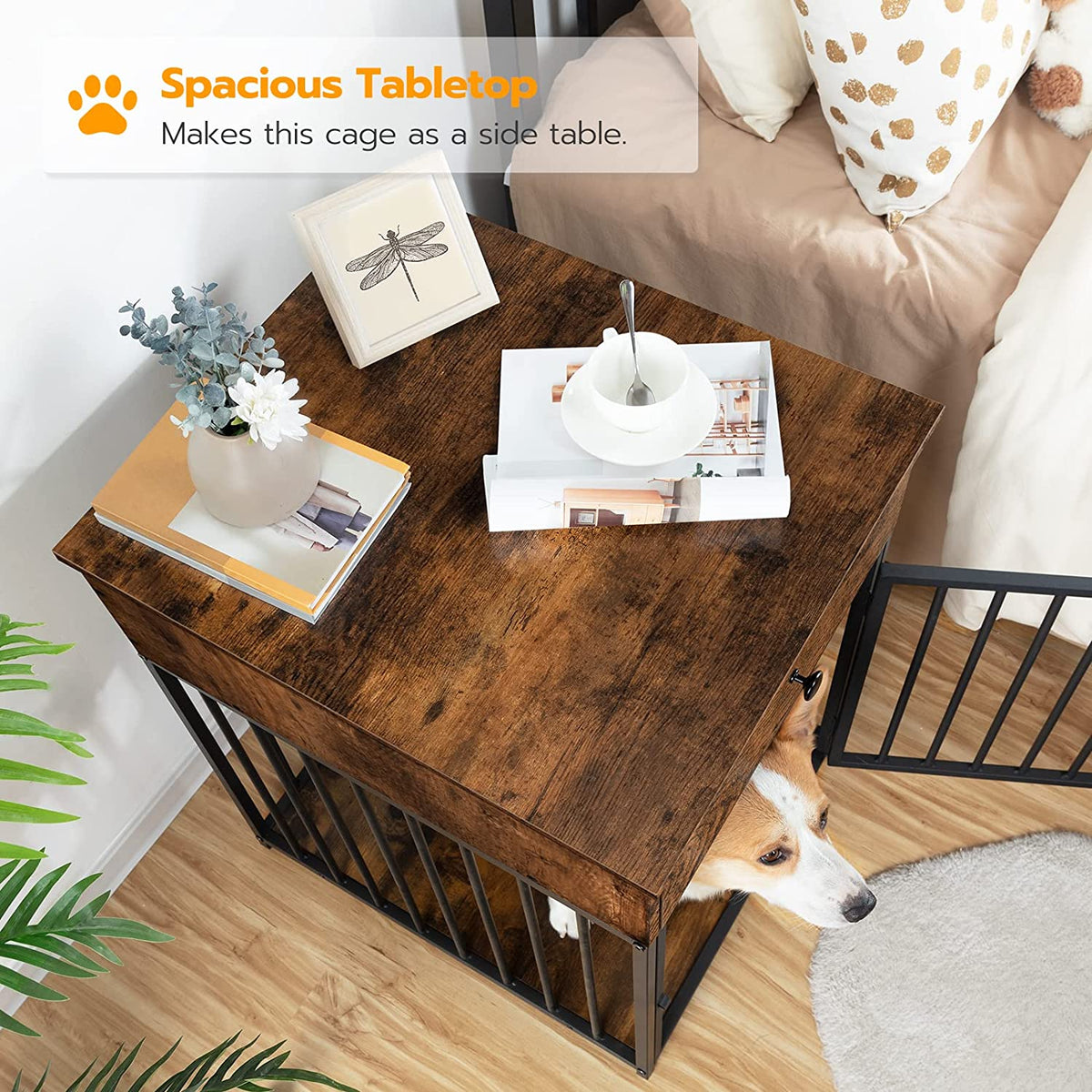 Dog Crate Furniture, Wooden Dog House, Dog Kennel with Drawer, Indoor Pet Crate End Table