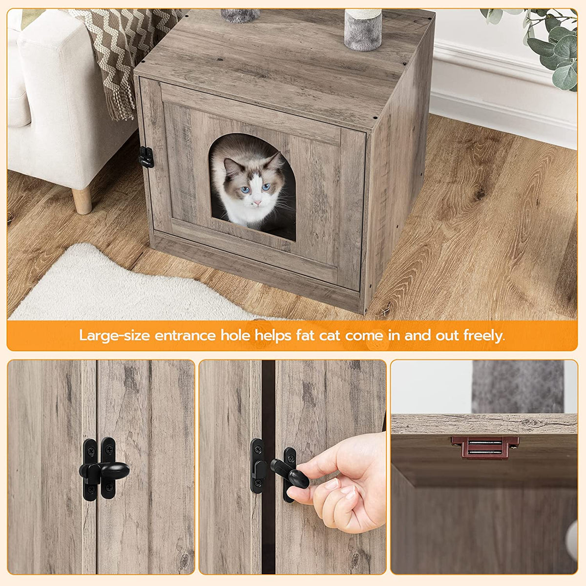 Litter Box Enclosure with Cat Tree Tower, Hidden Cat Washroom with Scratching Post and Soft Plush Perch