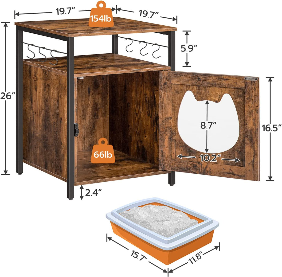 Litter Box Enclosure, Cat Litter Box Furniture, Single Door Pet Box Cabinet