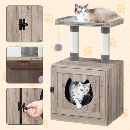 Litter Box Enclosure with Cat Tree Tower