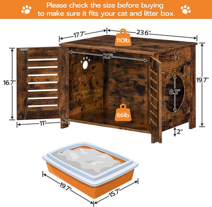 Hidden Cat Litter Box Enclosure, Vintage Wooden Pet Furniture