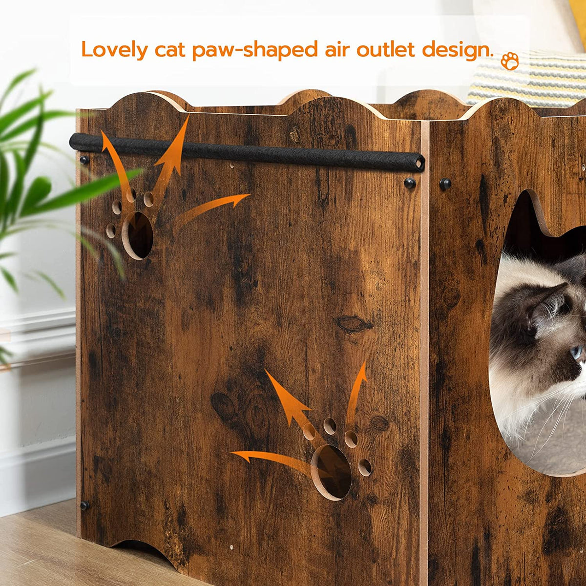 Hidden Cat House Furniture with Cat Head Opening, Cat Litter Box Enclosure