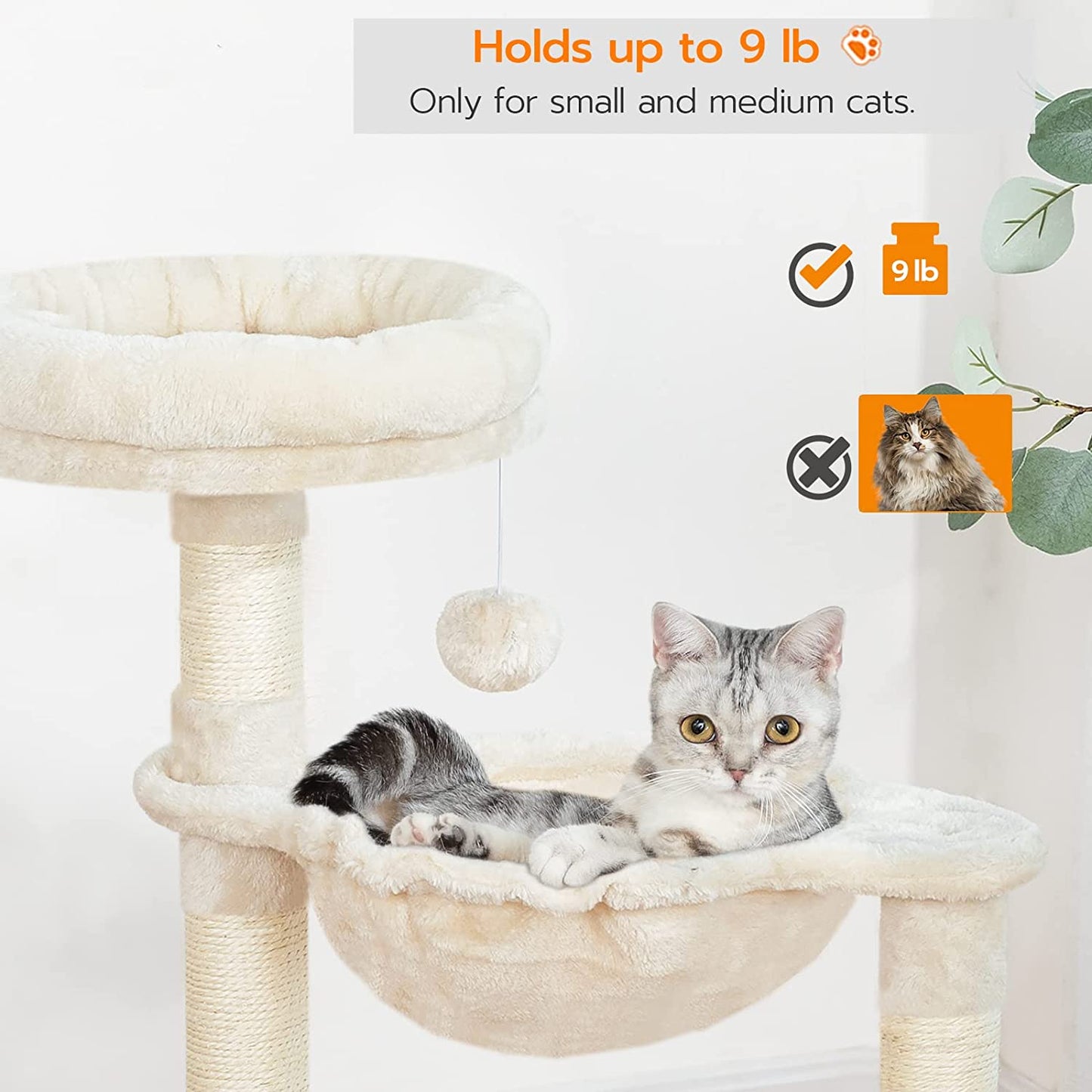 Cat Tree Tower with Luxury Condo, Basket Hammock