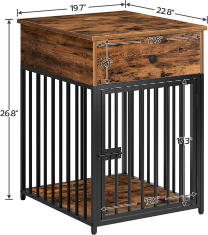 Dog Crate Furniture, Wooden Dog House, Dog Kennel with Drawer, Indoor Pet Crate End Table