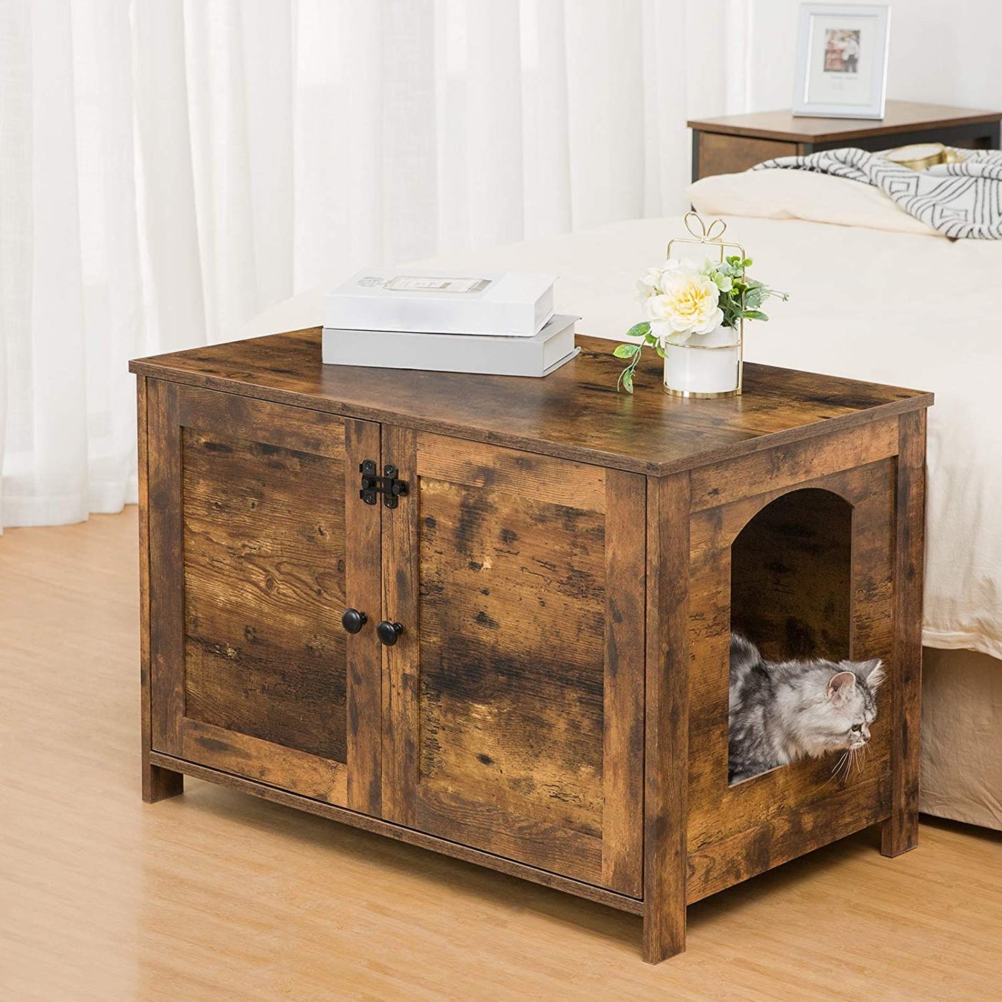 Cat Litter Box Enclosure, Hidden Cat Washroom Furniture with Divider