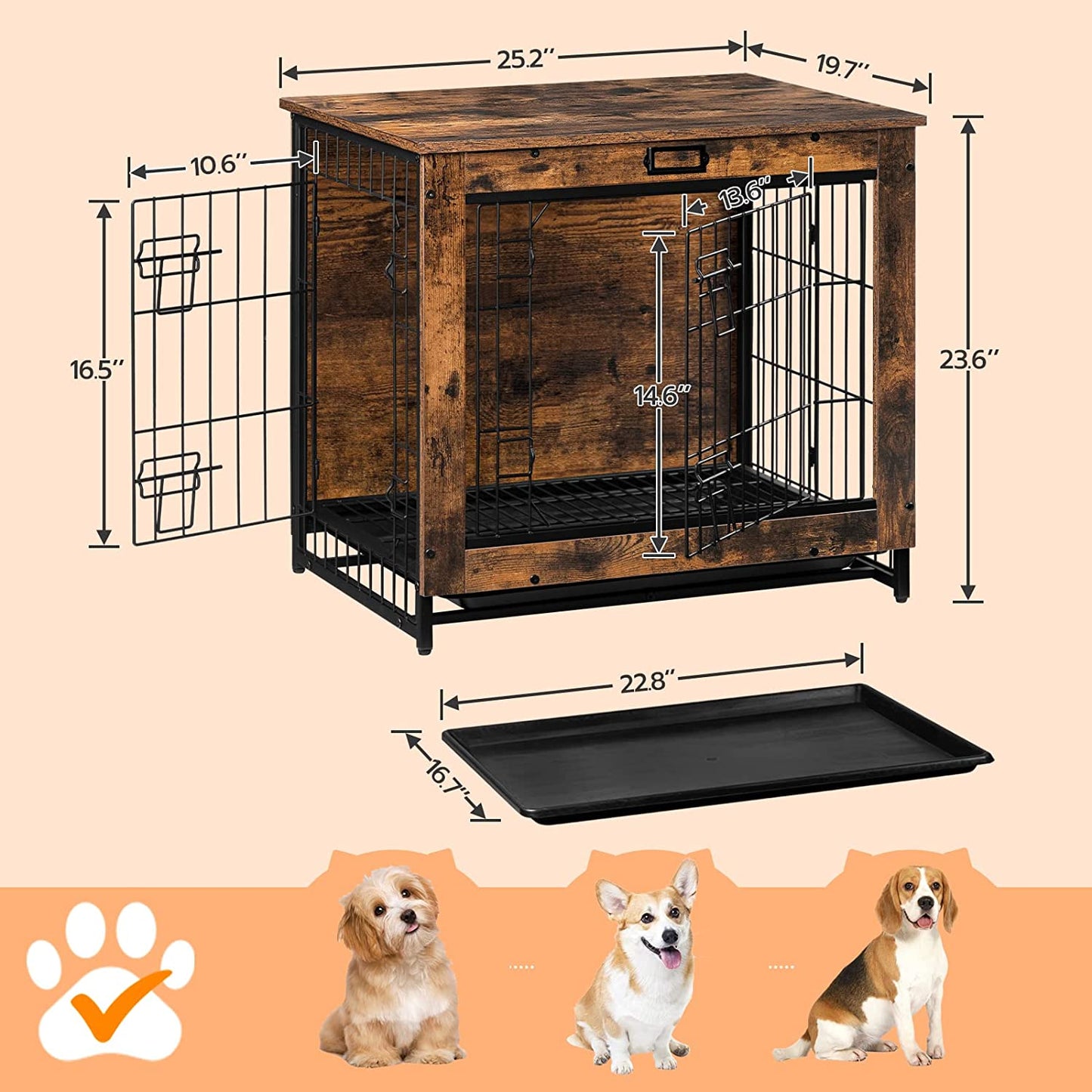 Dog Crate Furniture, Decorative Dog Kennel, Wooden Pet Furniture with Pull-Out Tray