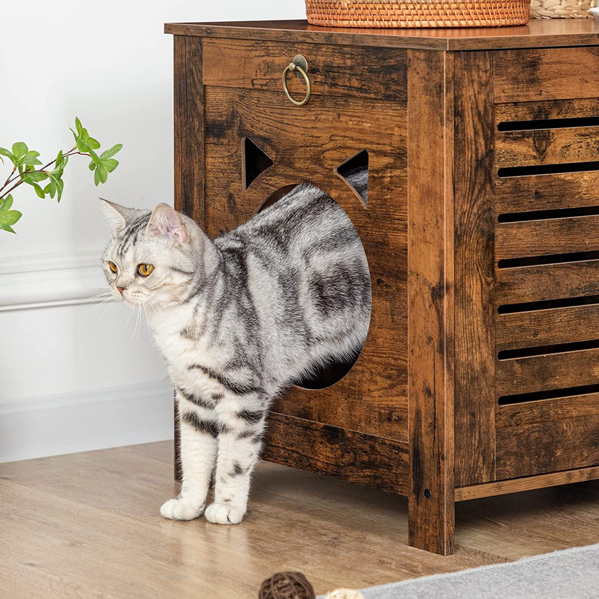 Hidden Cat Litter Box Enclosure, Vintage Wooden Pet Furniture