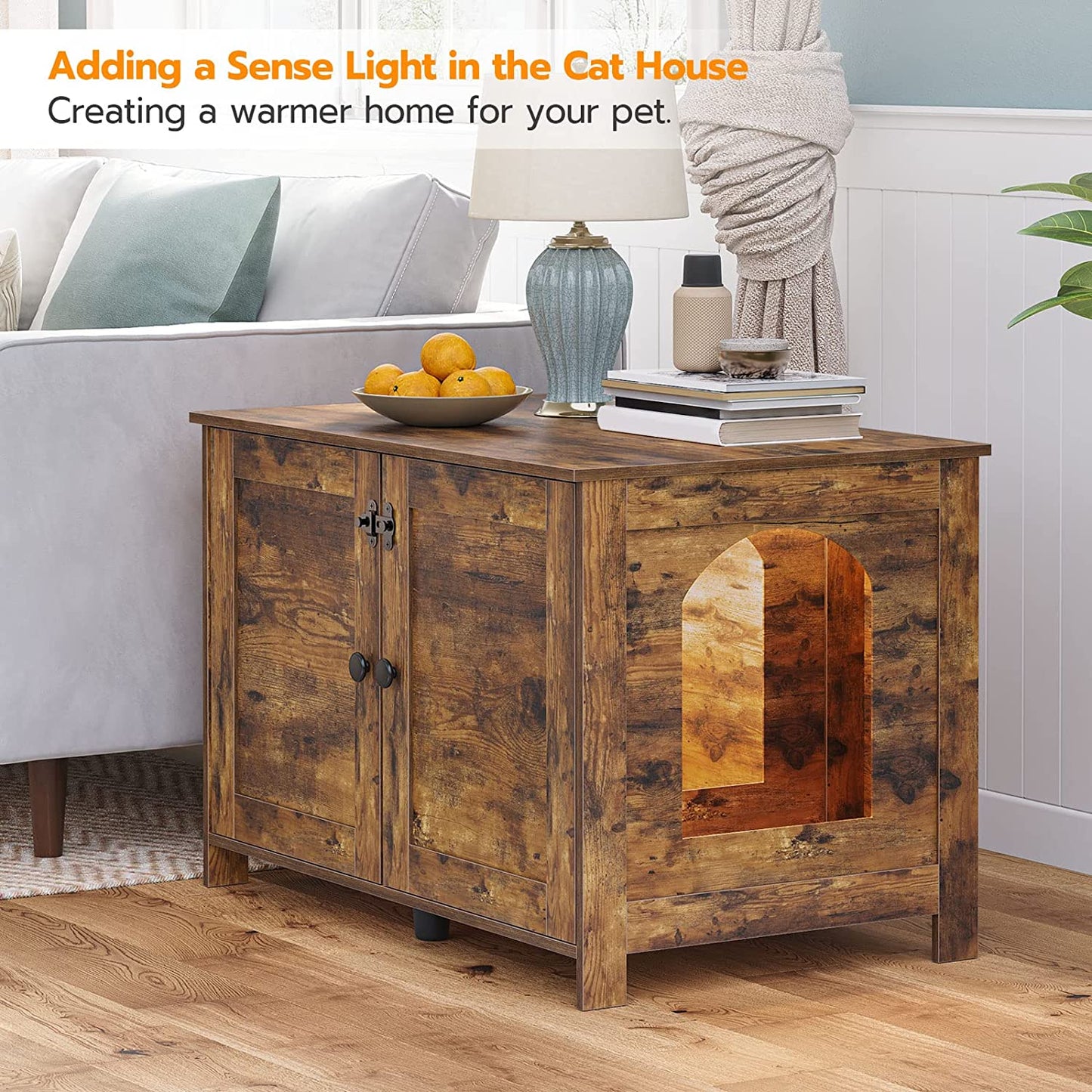 Cat Litter Box Enclosure, Hidden Cat Washroom Furniture with Divider