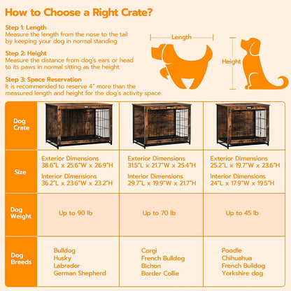 Dog Crate Furniture, Decorative Dog Kennel, Wooden Pet Furniture with Pull-Out Tray