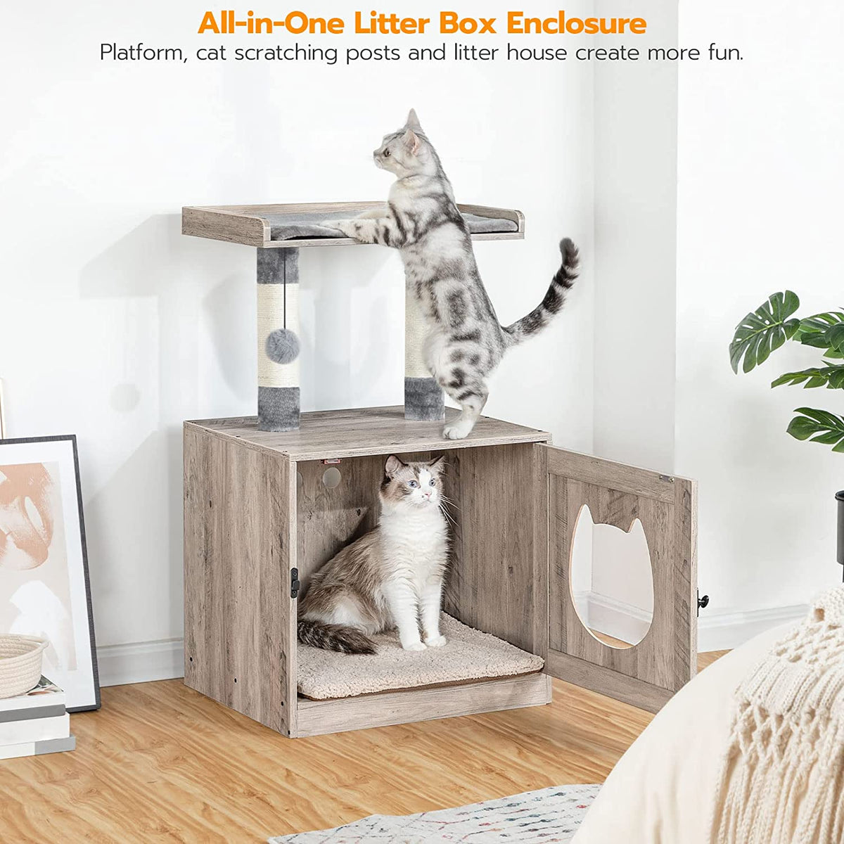 Litter Box Enclosure with Cat Tree Tower