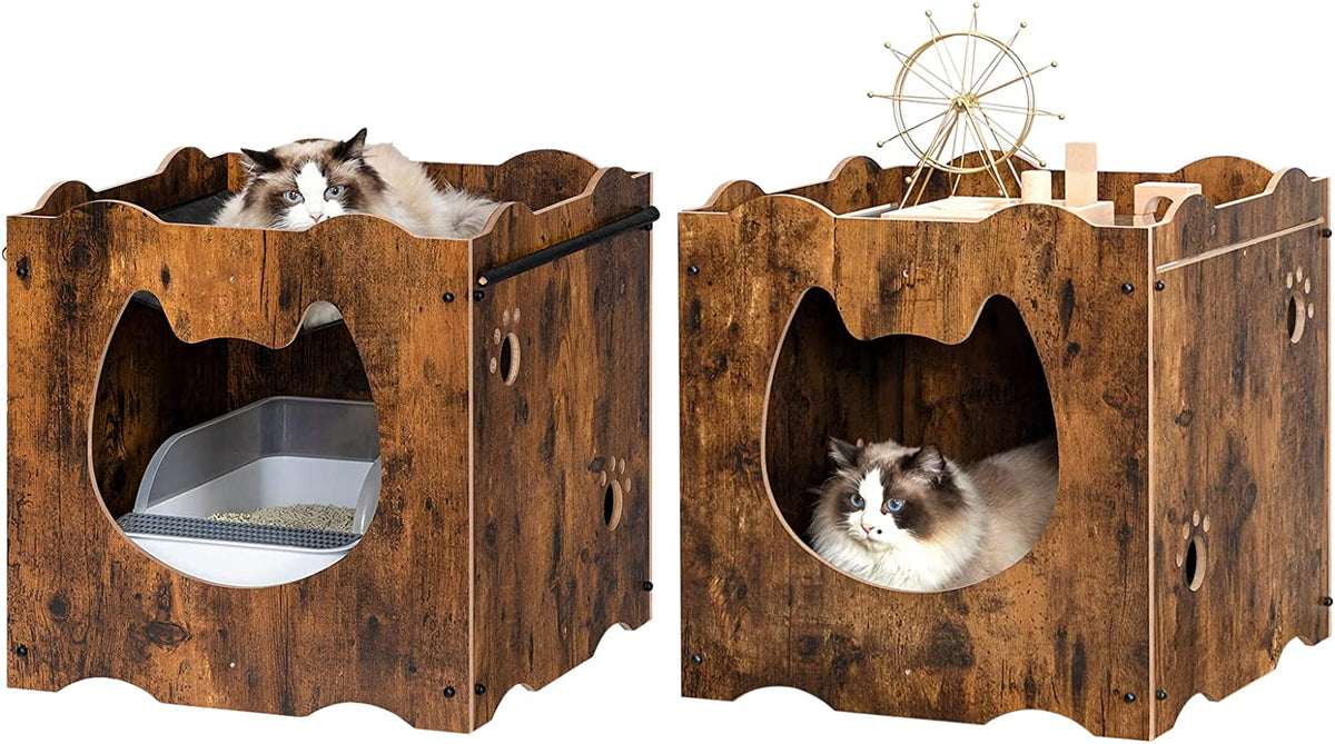 Hidden Cat House Furniture with Cat Head Opening, Cat Litter Box Enclosure