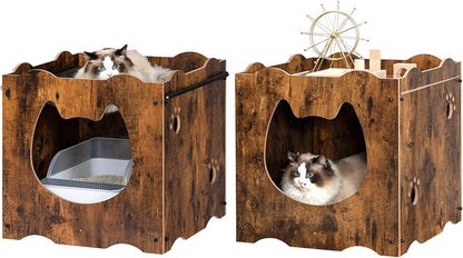 Hidden Cat House Furniture with Cat Head Opening, Cat Litter Box Enclosure