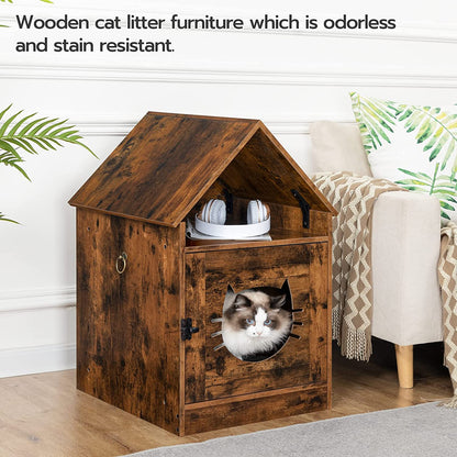 Cat Litter Box Enclosure, Hidden Cat Washroom with Roof, Indoor Pet House