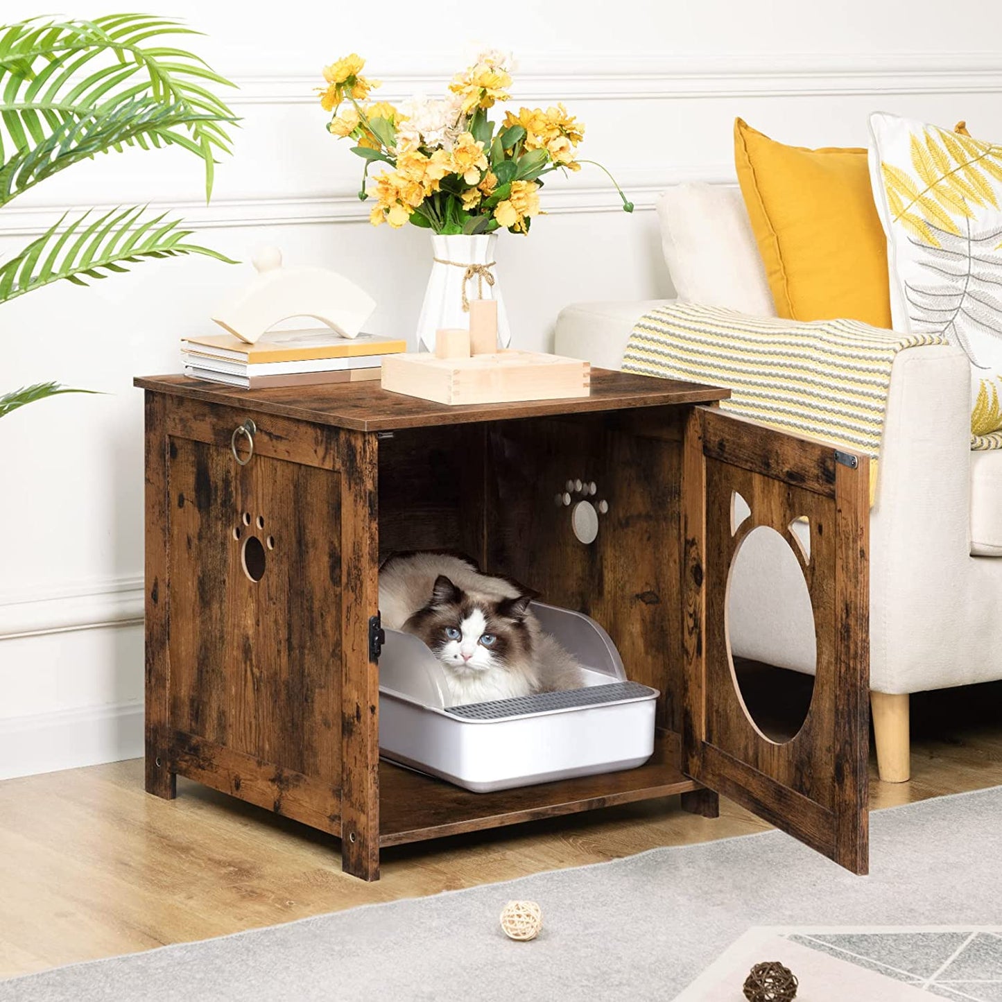 Litter Box Enclosure, Wooden Side End Table, Cat Litter Box Furniture, Concealed Cat Washroom, Indoor Pet House