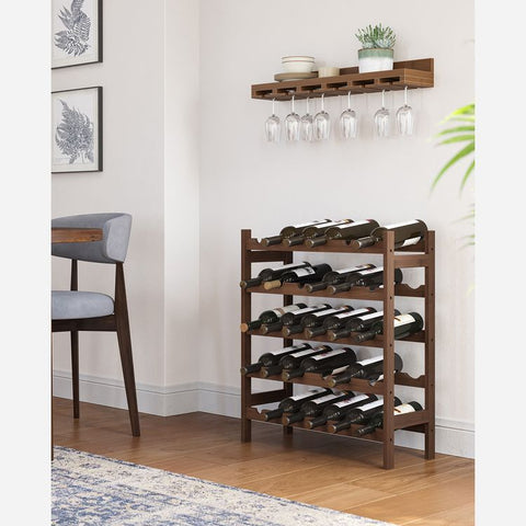 30-Bottle Wine Rack, 5-Tier Freestanding Floor Bamboo Wine Holder, Display Stand Shelves