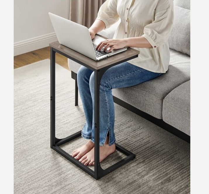 C-Shaped Side Table, End Table for Sofa, Couch Table with Metal Frame - HWLEXTRA 