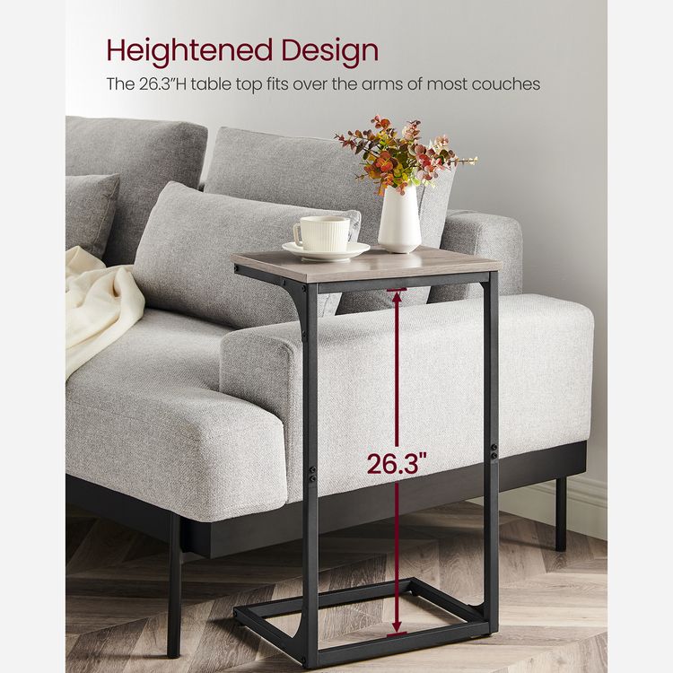 C-Shaped Side Table, End Table for Sofa, Couch Table with Metal Frame - HWLEXTRA 