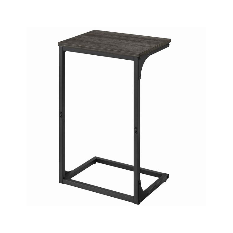 C-Shaped Side Table, End Table for Sofa, Couch Table with Metal Frame, Ebonized Oak Finish and Black - HWLEXTRA 