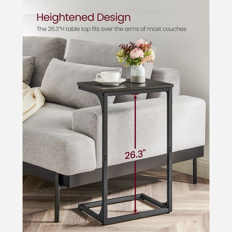 C-Shaped Side Table, End Table for Sofa, Couch Table with Metal Frame, Ebonized Oak Finish and Black - HWLEXTRA 
