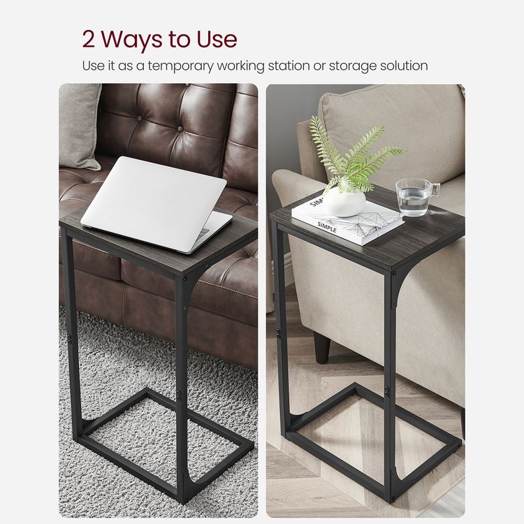 C-Shaped Side Table, End Table for Sofa, Couch Table with Metal Frame, Ebonized Oak Finish and Black - HWLEXTRA 