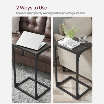 C-Shaped Side Table, End Table for Sofa, Couch Table with Metal Frame, Ebonized Oak Finish and Black - HWLEXTRA 