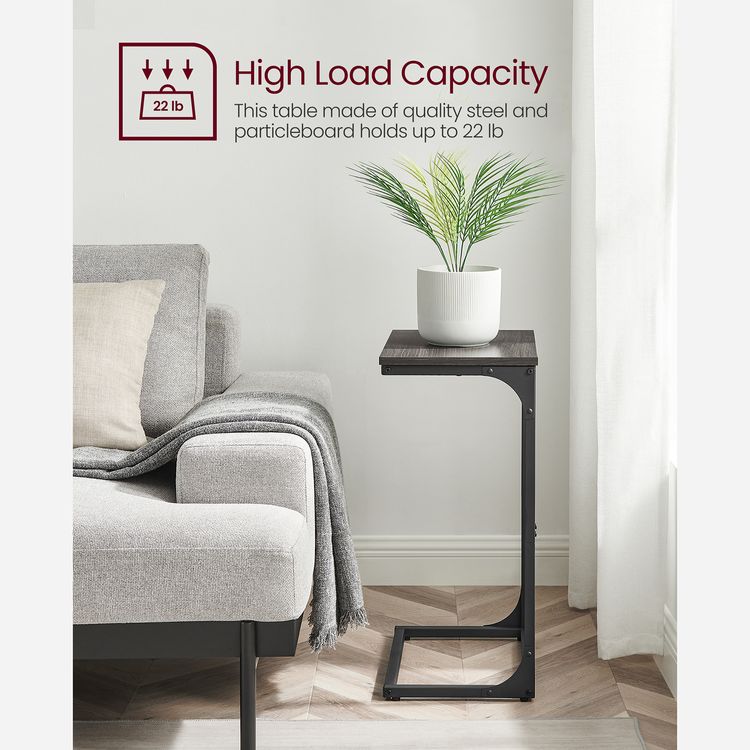 C-Shaped Side Table, End Table for Sofa, Couch Table with Metal Frame, Ebonized Oak Finish and Black - HWLEXTRA 