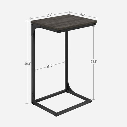 C-Shaped Side Table, End Table for Sofa, Couch Table with Metal Frame, Ebonized Oak Finish and Black - HWLEXTRA 