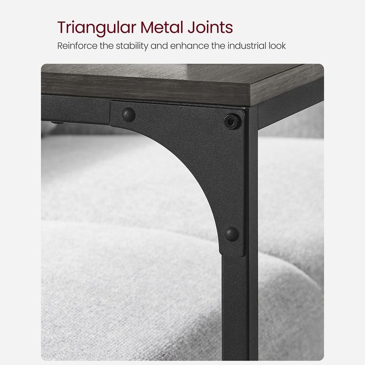 C-Shaped Side Table, End Table for Sofa, Couch Table with Metal Frame, Ebonized Oak Finish and Black - HWLEXTRA 