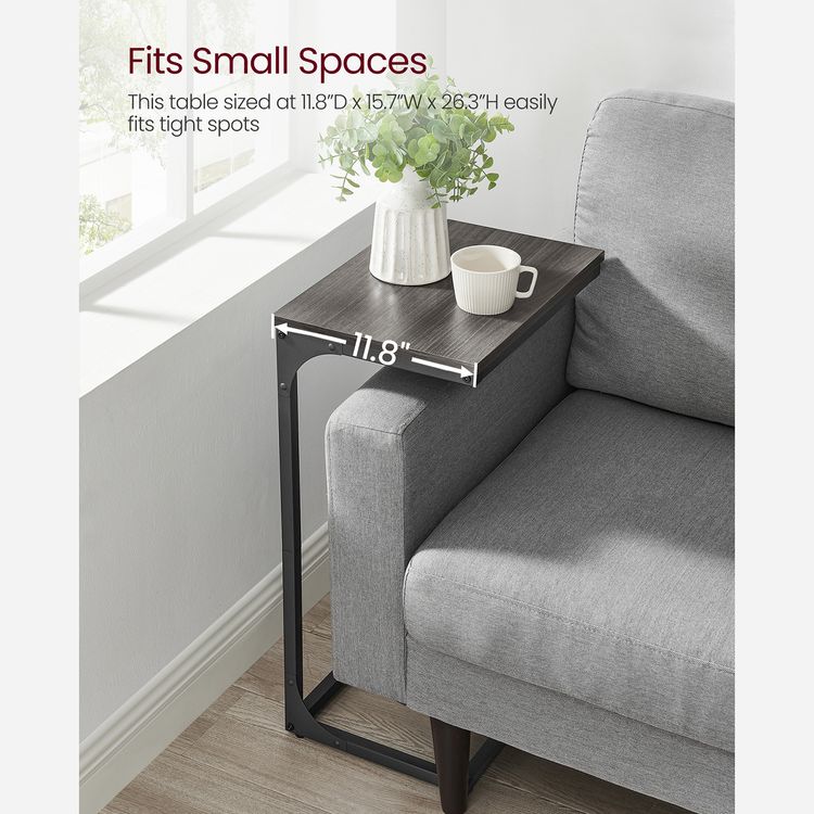 C-Shaped Side Table, End Table for Sofa, Couch Table with Metal Frame, Ebonized Oak Finish and Black - HWLEXTRA 