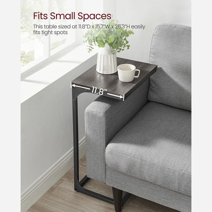 C-Shaped Side Table, End Table for Sofa, Couch Table with Metal Frame, Ebonized Oak Finish and Black - HWLEXTRA 