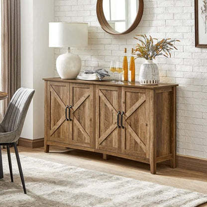 Buffet Cabinet, Sideboard, Credenza, Kitchen Storage Cabinet, with Adjustable Shelves, Rustic Walnut