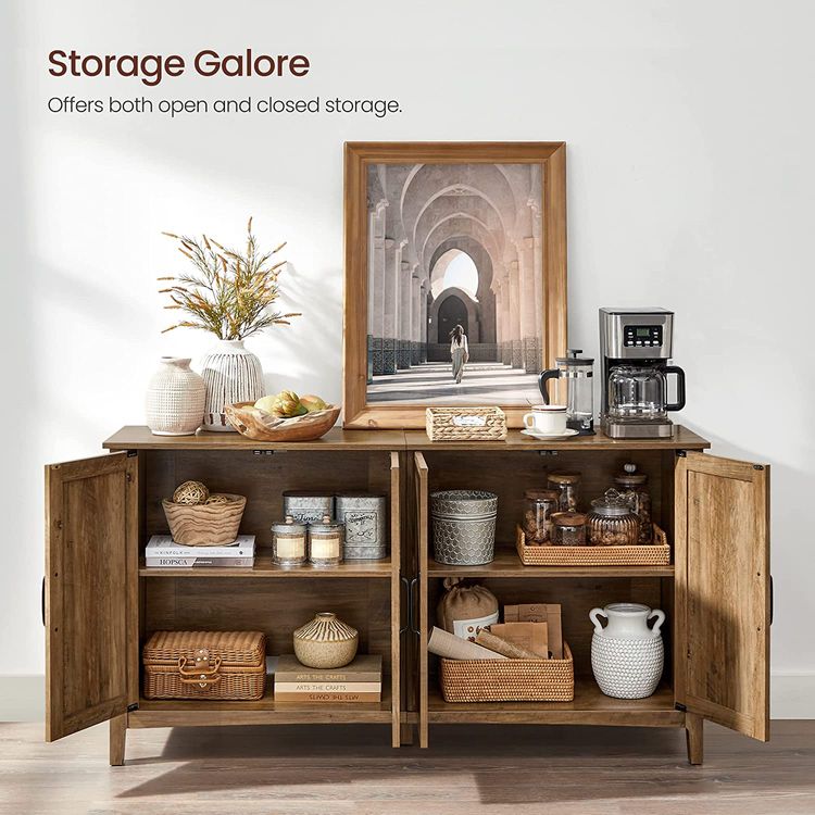 Buffet Cabinet, Sideboard, Credenza, Kitchen Storage Cabinet, with Adjustable Shelves, Rustic Walnut